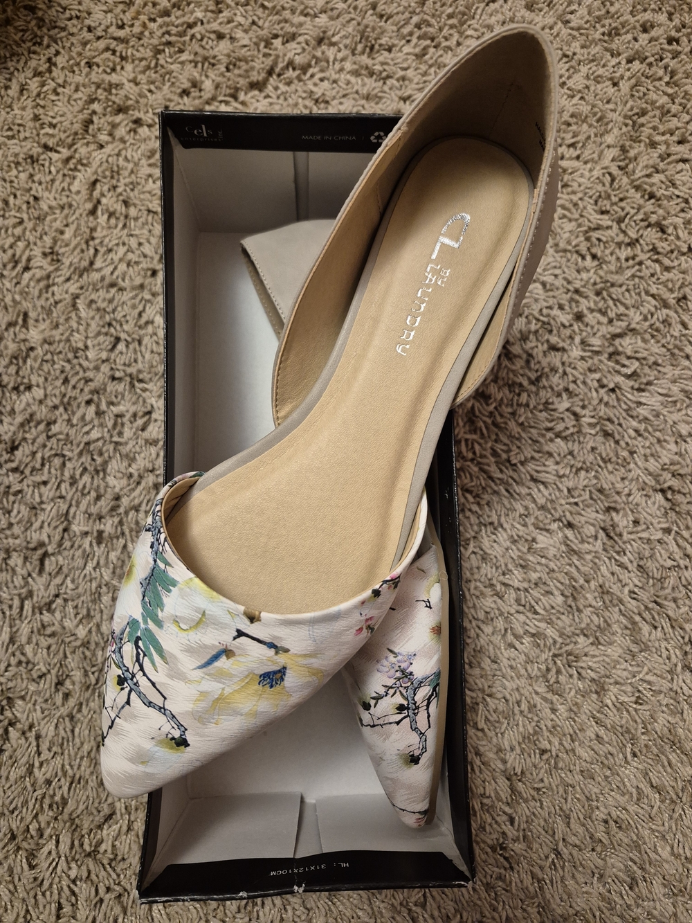 Chinese Laundry Floral Pointed Toe D'Orsay Flat - Cream Floral